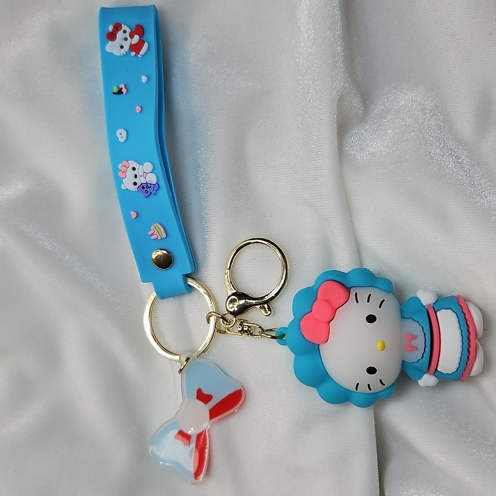 Sanrio Hello Kitty PVC Car Keychain Bag Charm NWOT Blue Wristlet